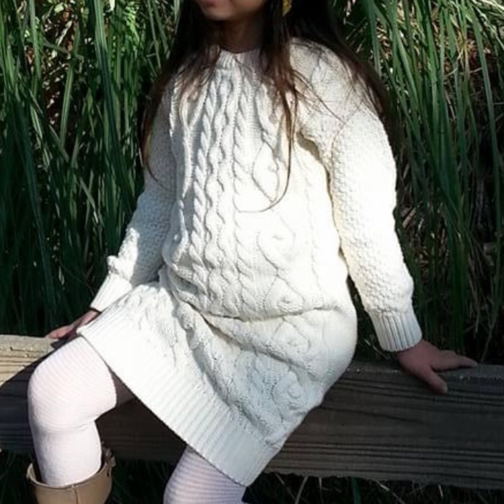Gap Cable Knit Side Zipper Cream Sweater Dress